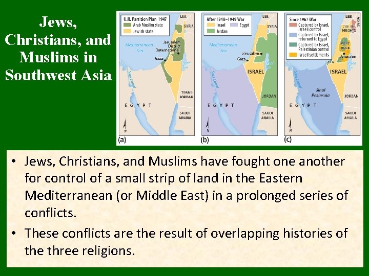 Jews, Christians, and Muslims in Southwest Asia • Jews, Christians, and Muslims have fought