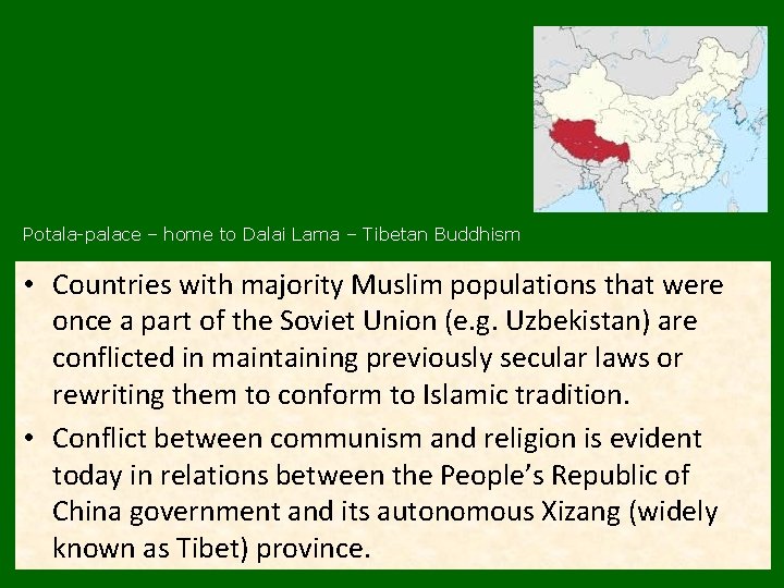 Potala-palace – home to Dalai Lama – Tibetan Buddhism • Countries with majority Muslim