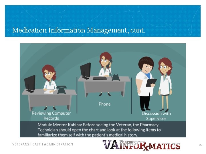 Medication Information Management, cont. VETERANS HEALTH ADMINISTRATION 22 Medication Information Management, cont. VETERANS HEALTH ADMINISTRATION 22