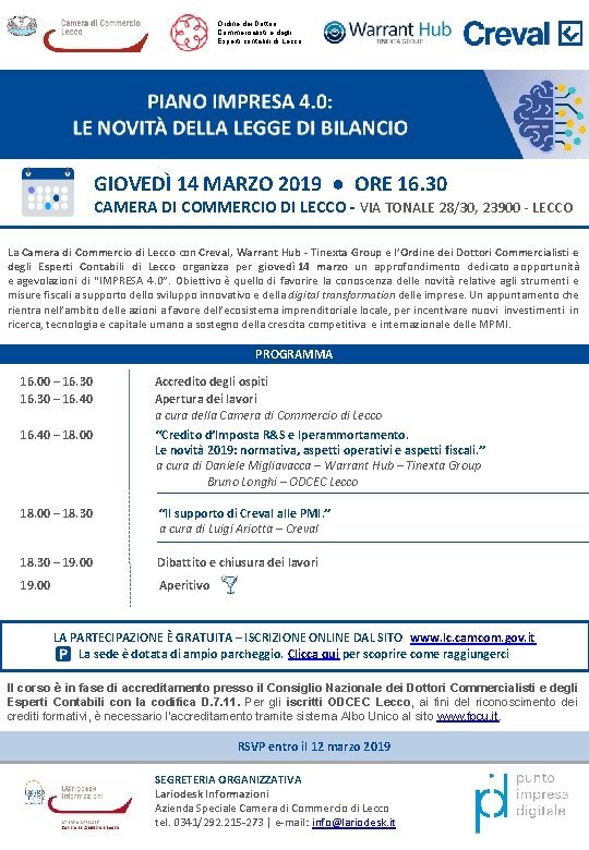 Ordine dei Dottori Commercialisti e degli Esperti contabili di Lecco GIOVEDÌ 14 MARZO 2019