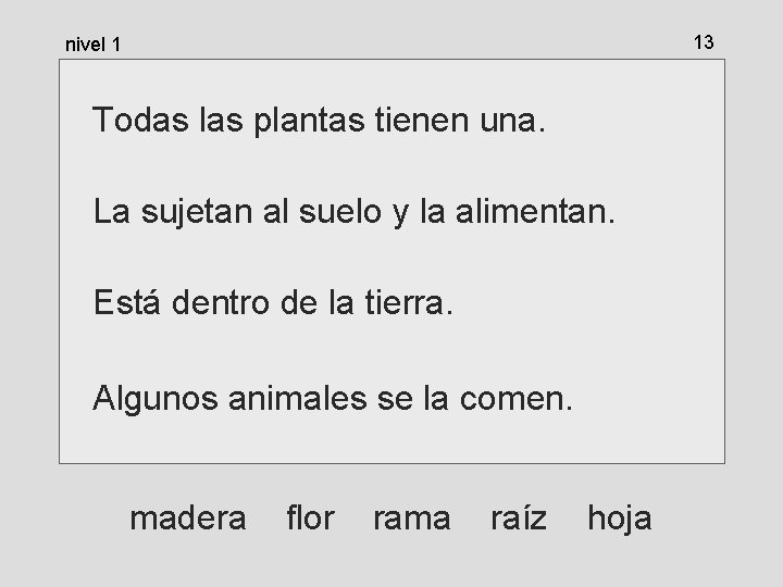 13 nivel 1 Todas las plantas tienen una. La sujetan al suelo y la 13 nivel 1 Todas las plantas tienen una. La sujetan al suelo y la