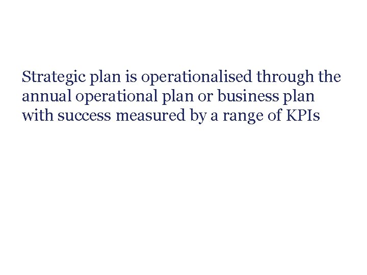 Strategic plan is operationalised through the annual operational plan or business plan with success Strategic plan is operationalised through the annual operational plan or business plan with success