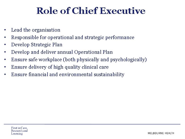 Role of Chief Executive • • Lead the organisation Responsible for operational and strategic Role of Chief Executive • • Lead the organisation Responsible for operational and strategic