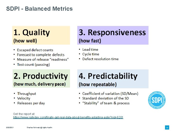 SDPI - Balanced Metrics Get the report at: https: //www. rallydev. com/finally-get-real-data-about-benefits-adopting-agile? nid=6201 2/22/2021