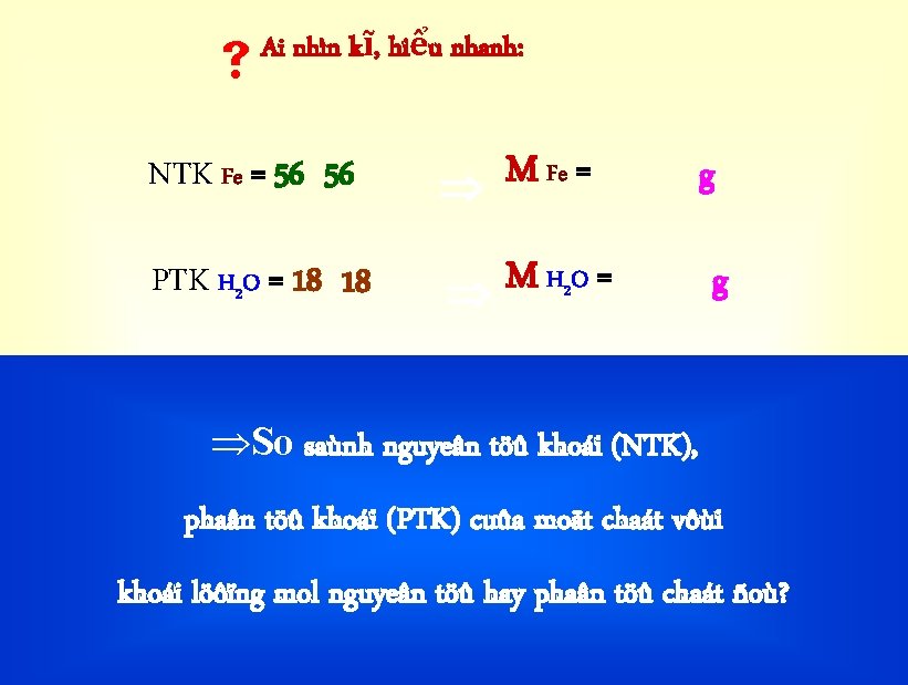 Ai nh ìn kĩ, hiểu nhanh: NTK Fe = 56 56 M Fe =