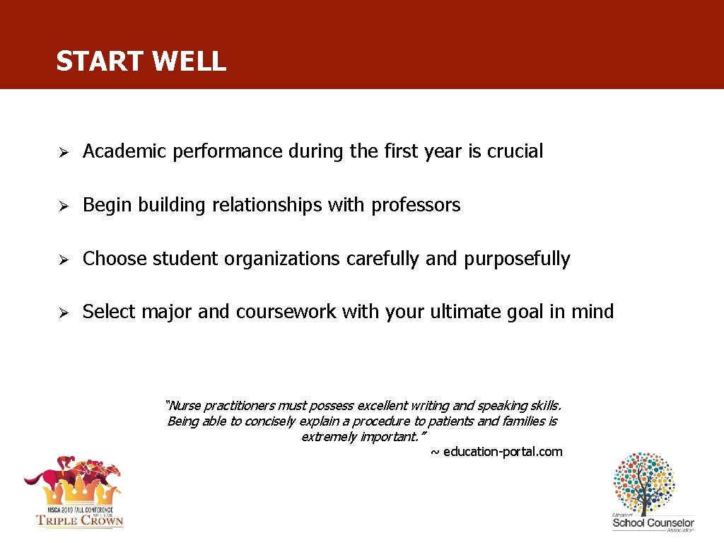 START WELL Ø Academic performance during the first year is crucial Ø Begin building