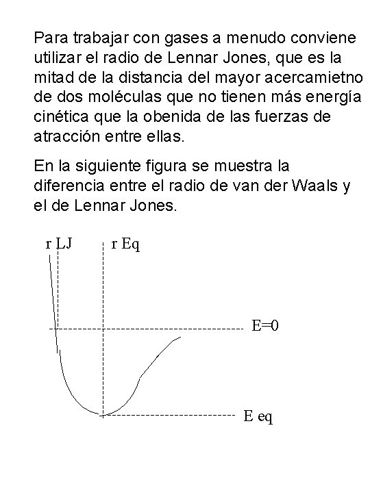 Para trabajar con gases a menudo conviene utilizar el radio de Lennar Jones, que