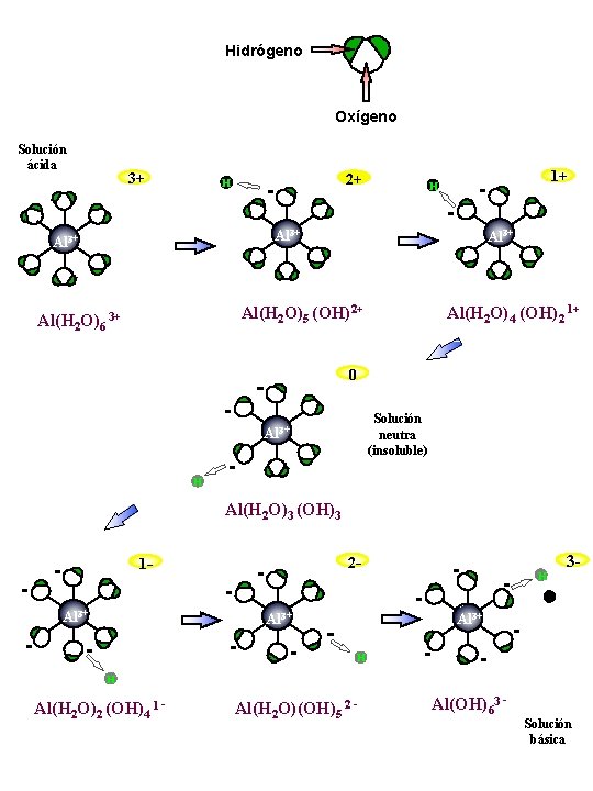 Hidrógeno Oxígeno Solución ácida 3+ 2+ H 1+ H Al 3+ Al(H 2 O)5