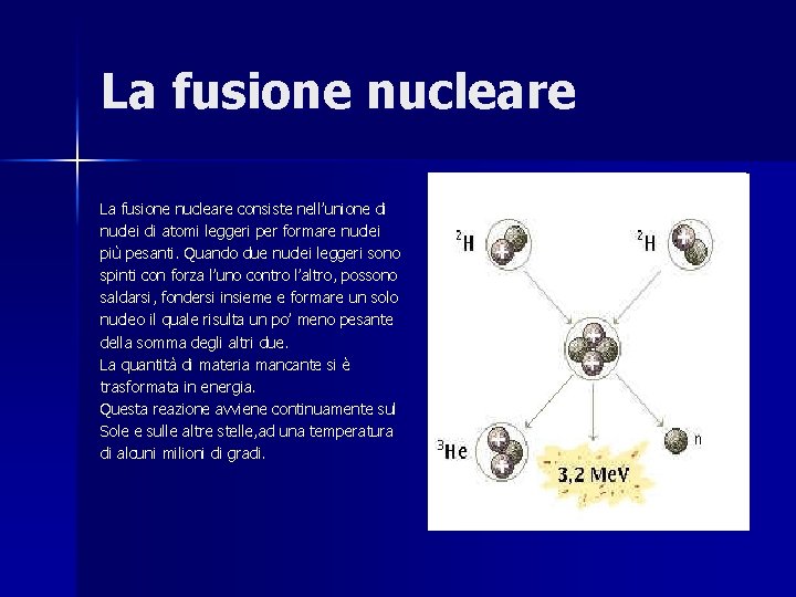 La fusione nucleare consiste nell’unione di nuclei di atomi leggeri per formare nuclei più