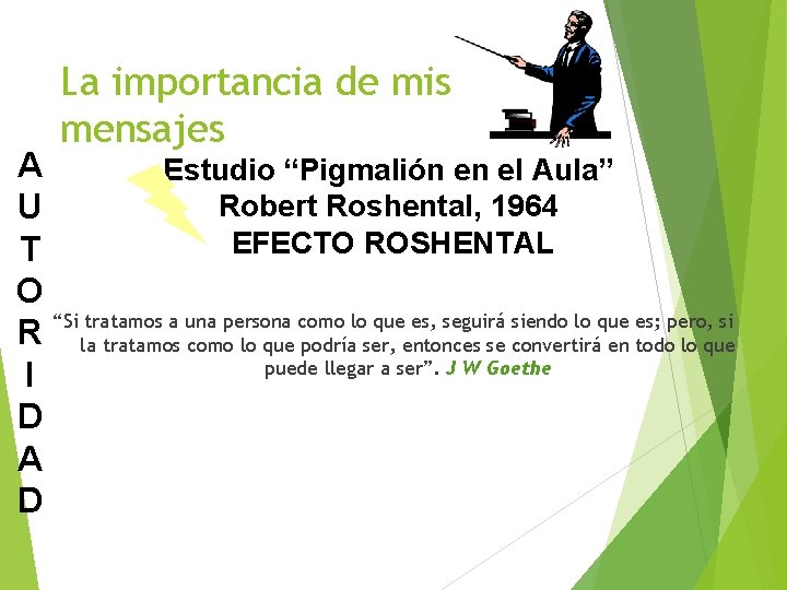 La importancia de mis mensajes A Estudio “Pigmalión en el Aula” Robert Roshental, 1964