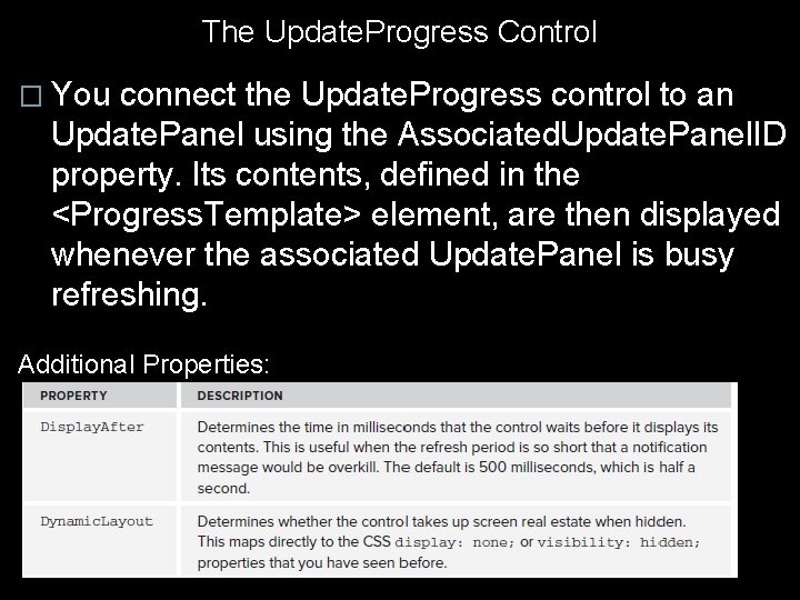 The Update. Progress Control � You connect the Update. Progress control to an Update.
