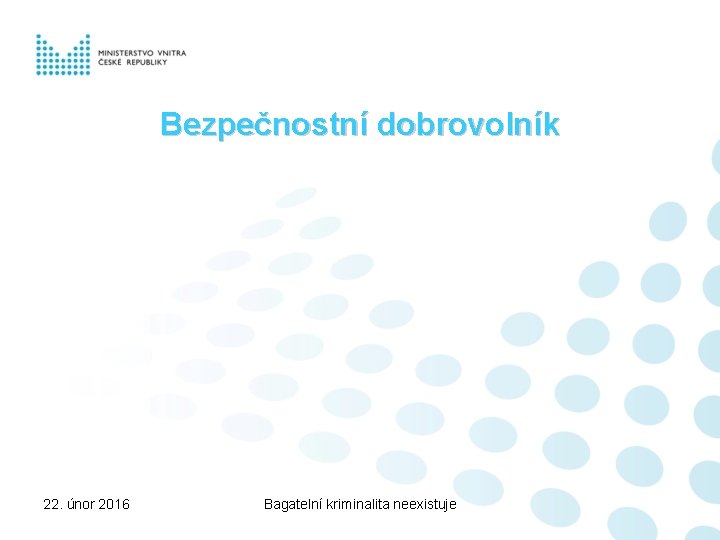 Bezpečnostní dobrovolník 22. únor 2016 Bagatelní kriminalita neexistuje 