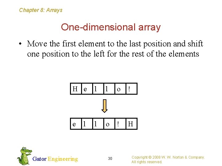 Chapter 8: Arrays One-dimensional array • Move the first element to the last position