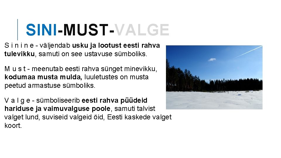 SINI-MUST-VALGE S i n e - väljendab usku ja lootust eesti rahva tulevikku, samuti