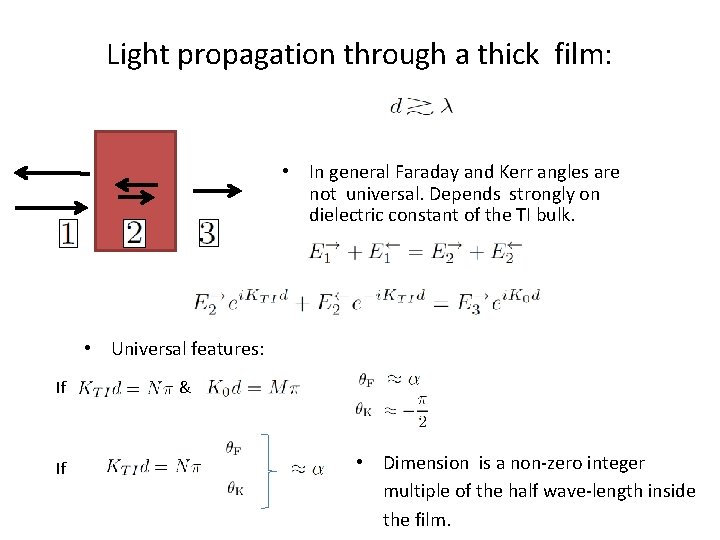 Light propagation through a thick film: • In general Faraday and Kerr angles are