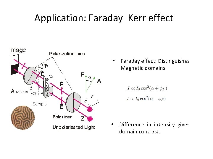 Application: Faraday Kerr effect • Faraday effect: Distinguishes Magnetic domains • Difference in intensity