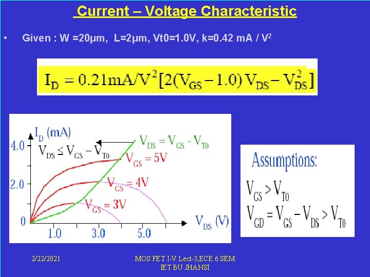  Current – Voltage Characteristic • Given : W =20μm, L=2μm, Vt 0=1. 0