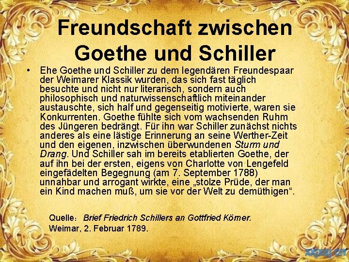 Freundschaft zwischen Goethe und Schiller • Ehe Goethe und Schiller zu dem legendären Freundespaar