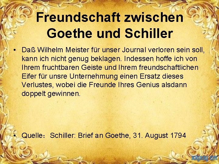 Freundschaft zwischen Goethe und Schiller • Daß Wilhelm Meister für unser Journal verloren sein