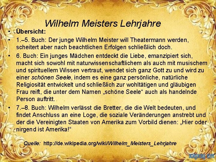 Wilhelm Meisters Lehrjahre • Übersicht: • 1. – 5. Buch: Der junge Wilhelm Meister