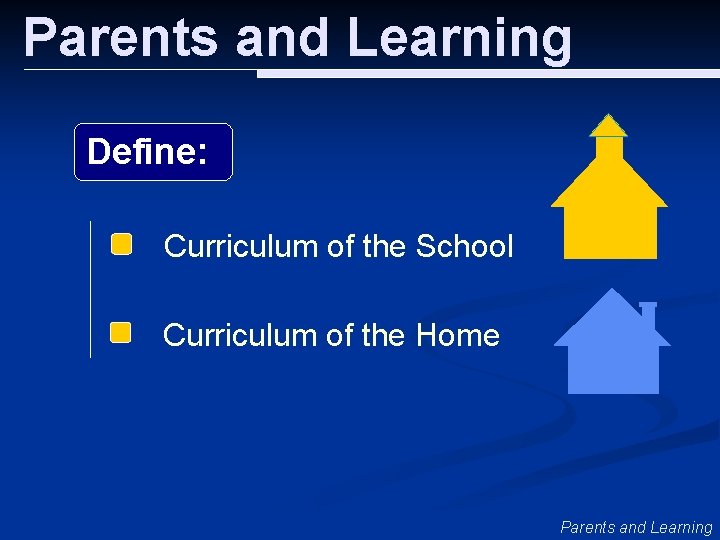 Parents and Learning Define: Curriculum of the School Curriculum of the Home Parents and