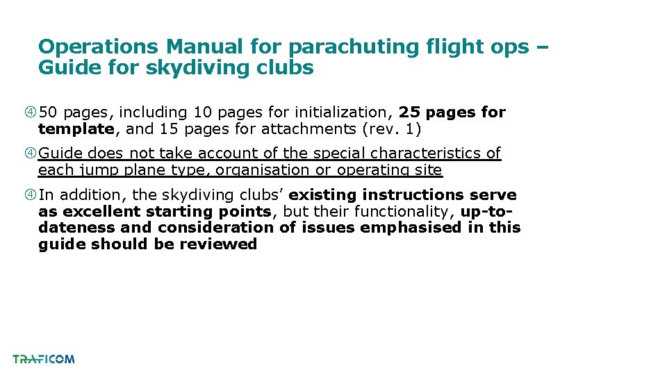Operations Manual for parachuting flight ops – Guide for skydiving clubs 50 pages, including
