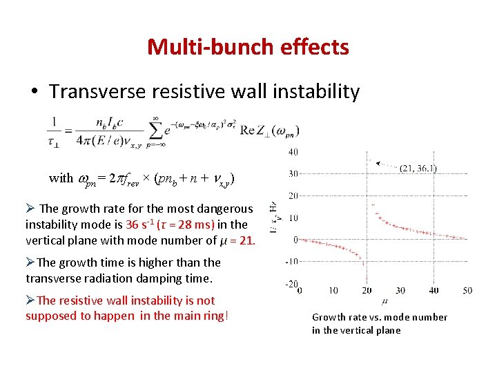 Multi-bunch effects • Transverse resistive wall instability with wpn = 2 pfrev × (pnb