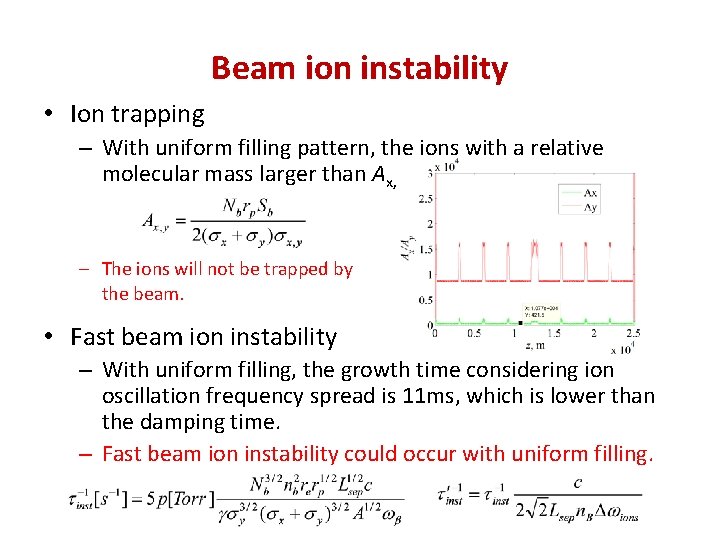 Beam ion instability • Ion trapping – With uniform filling pattern, the ions with