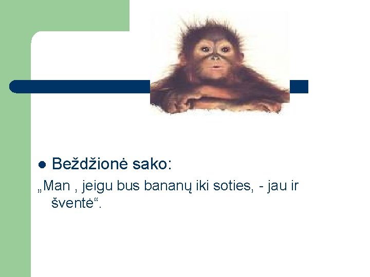 l Beždžionė sako: „Man , jeigu bus bananų iki soties, - jau ir šventė“.