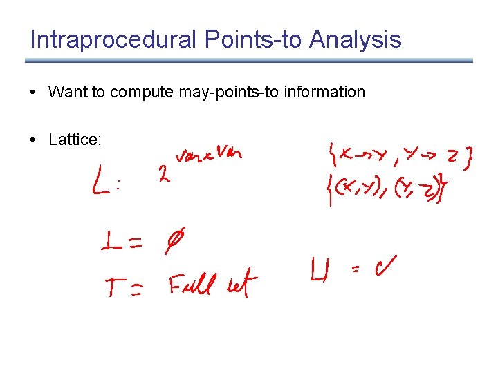 Intraprocedural Points-to Analysis • Want to compute may-points-to information • Lattice: 