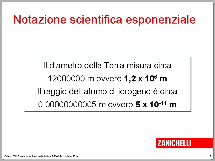 Notazione scientifica esponenziale Il diametro della Terra misura circa 12000000 m ovvero 1, 2
