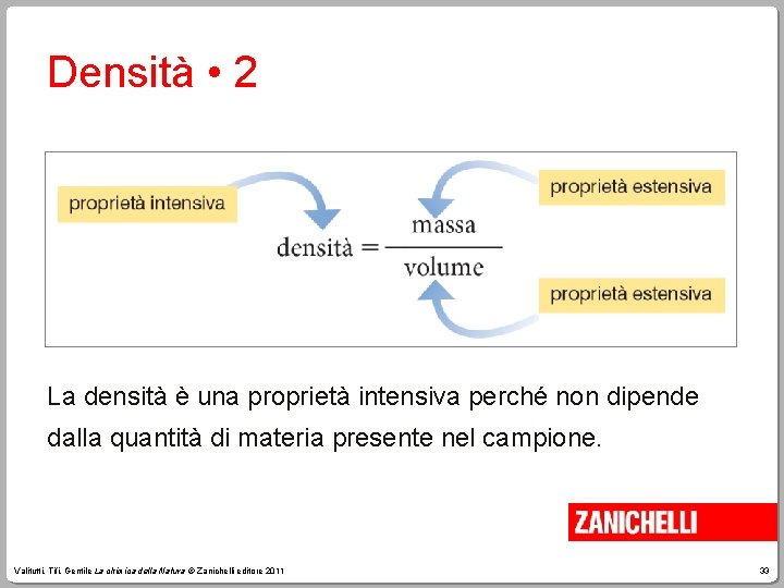 Densità • 2 La densità è una proprietà intensiva perché non dipende dalla quantità