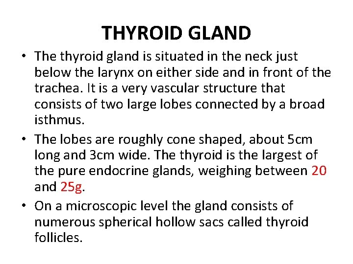 THYROID GLAND • The thyroid gland is situated in the neck just below the