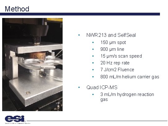 Method • NWR 213 and Self. Seal • 150 µm spot • 900 µm