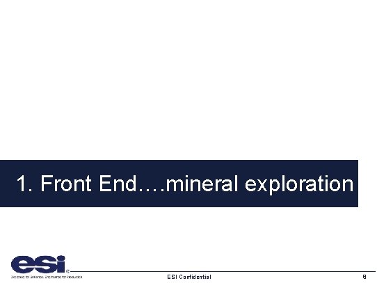 1. Front End…. mineral exploration ESI Confidential 8 