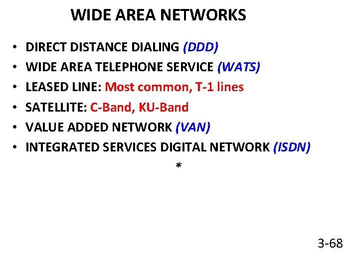 WIDE AREA NETWORKS • • • DIRECT DISTANCE DIALING (DDD) WIDE AREA TELEPHONE SERVICE