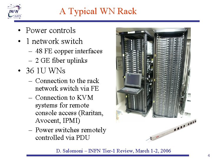 A Typical WN Rack • Power controls • 1 network switch – 48 FE