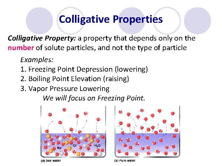 Colligative Properties Colligative Property: a property that depends only on the number of solute