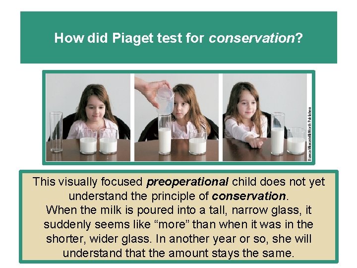 How did Piaget test for conservation? This visually focused preoperational child does not yet