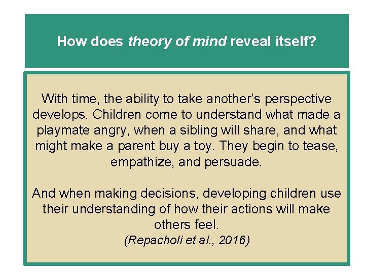 How does theory of mind reveal itself? With time, the ability to take another’s