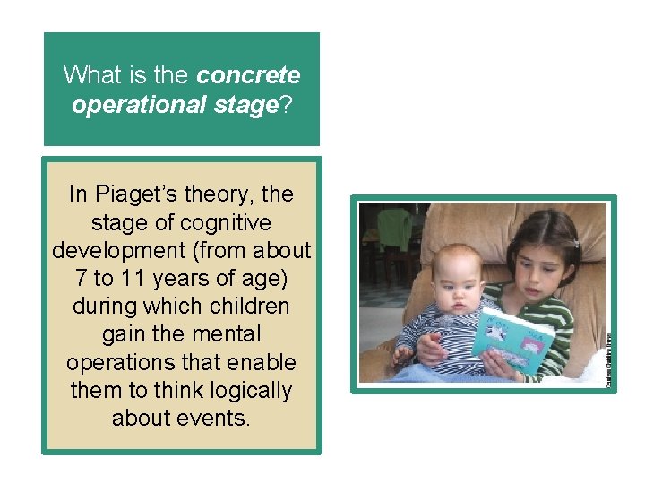 What is the concrete operational stage? In Piaget’s theory, the stage of cognitive development