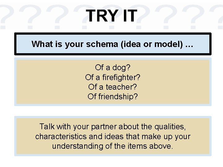 What is your schema (idea or model) … Of a dog? Of a firefighter?