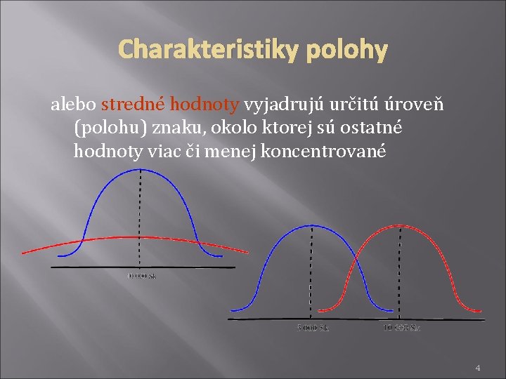 Charakteristiky polohy alebo stredné hodnoty vyjadrujú určitú úroveň (polohu) znaku, okolo ktorej sú ostatné