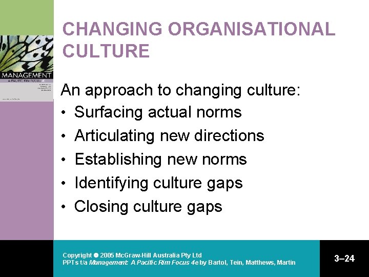 CHANGING ORGANISATIONAL CULTURE An approach to changing culture: • Surfacing actual norms • Articulating CHANGING ORGANISATIONAL CULTURE An approach to changing culture: • Surfacing actual norms • Articulating