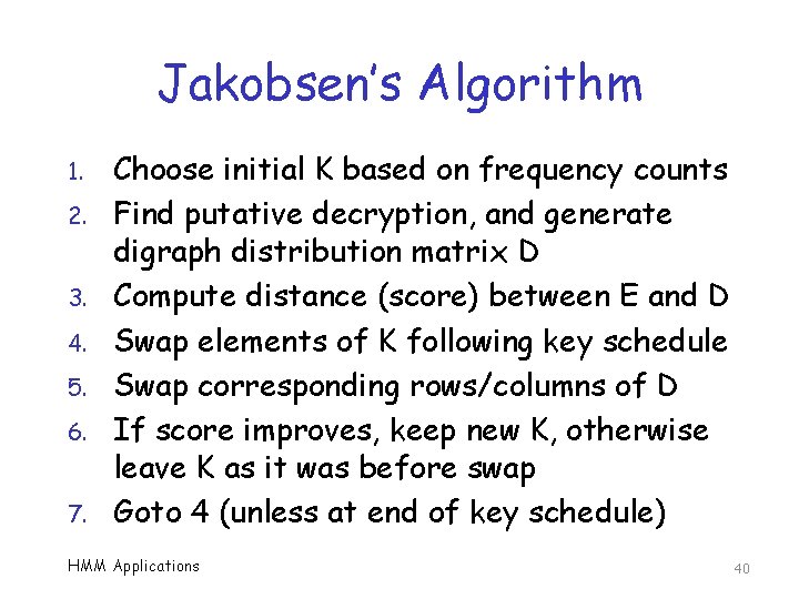 Jakobsen’s Algorithm 1. 2. 3. 4. 5. 6. 7. Choose initial K based on