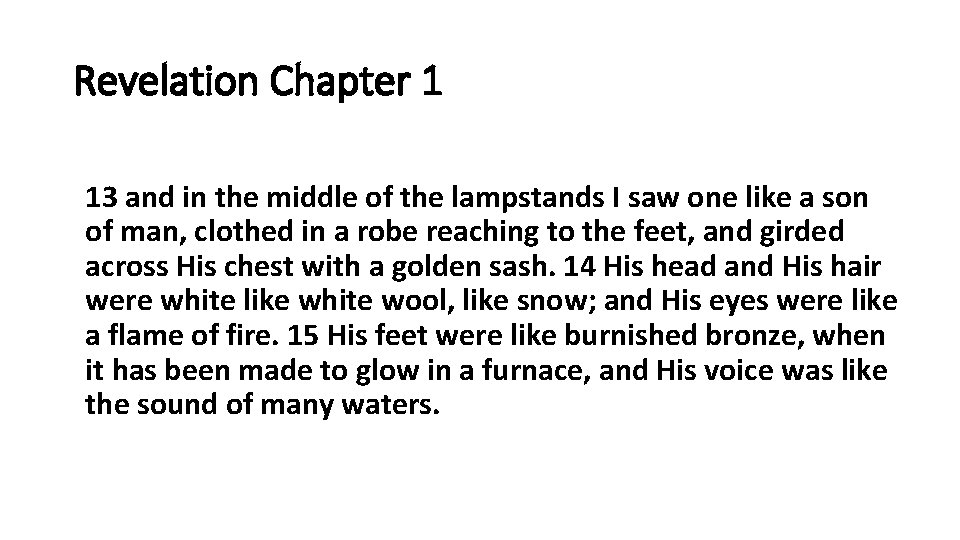 Revelation Chapter 1 13 and in the middle of the lampstands I saw one