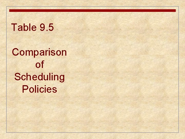 Table 9. 5 Comparison of Scheduling Policies 