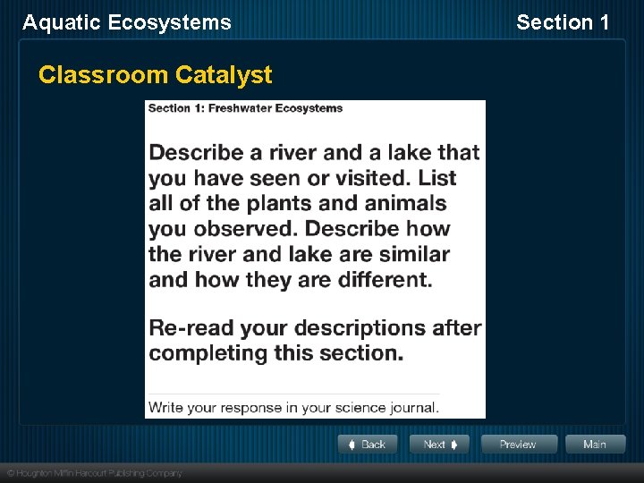 Aquatic Ecosystems Classroom Catalyst Section 1 