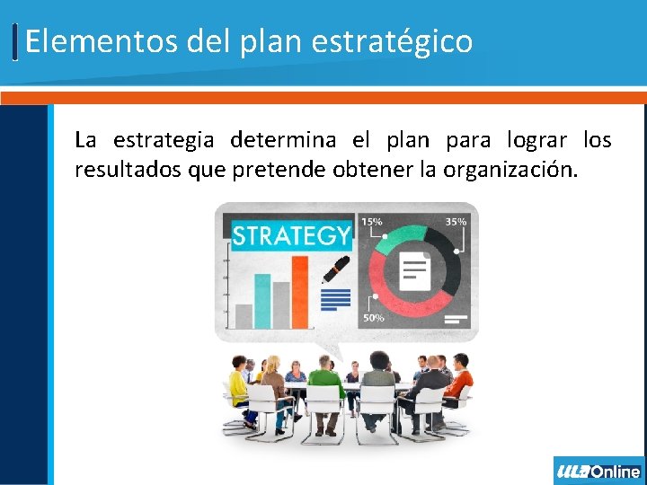 Elementos del plan estratégico La estrategia determina el plan para lograr los resultados que