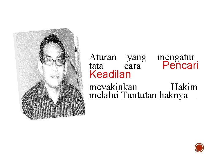 Aturan yang tata cara Keadilan mengatur Pencari meyakinkan Hakim melalui Tuntutan haknya. 